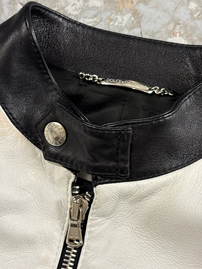 SS2001 Dolce & Gabbana Biker Superstar Black & White Leather Jacket - Image 8