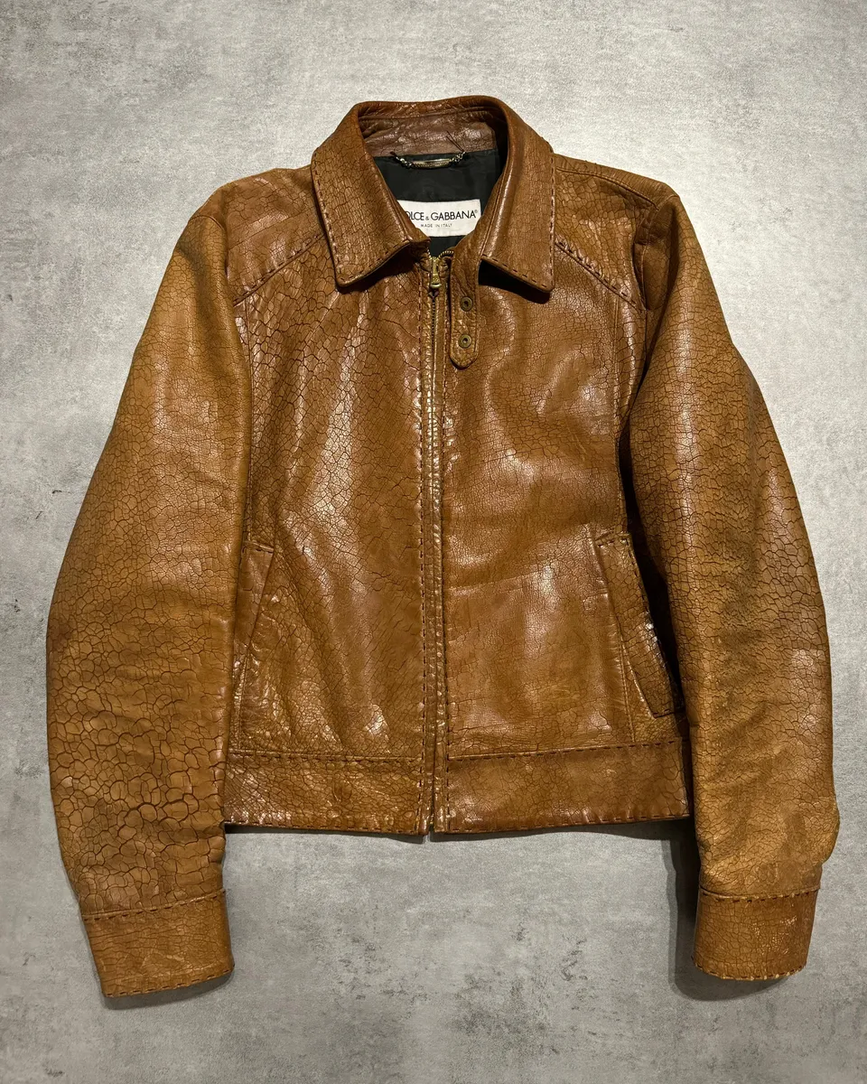 SS2001 Dolce & Gabbana Cracked Brown Italian Pure Leather Jacket