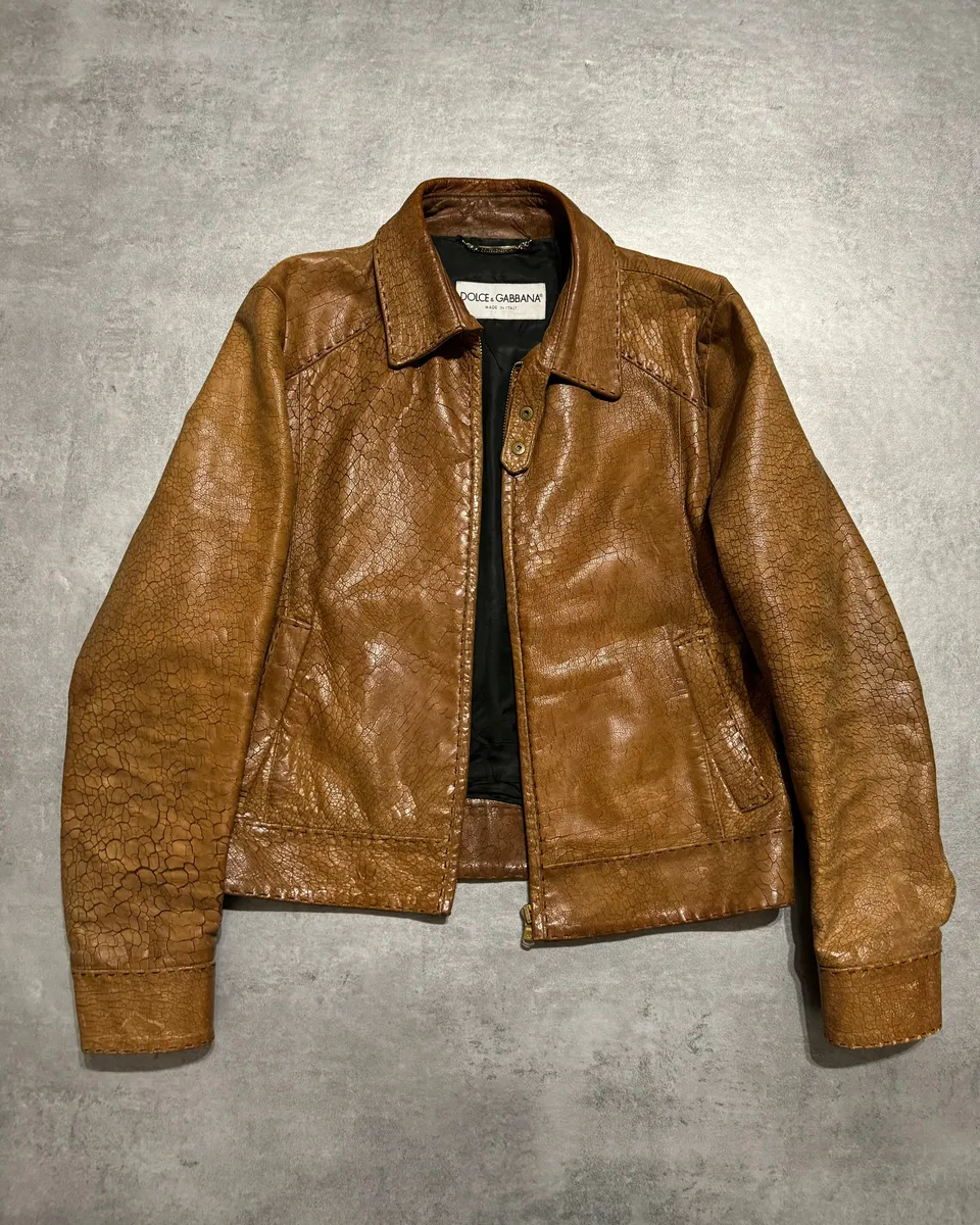 SS2001 Dolce & Gabbana Cracked Brown Italian Pure Leather Jacket - Image 14