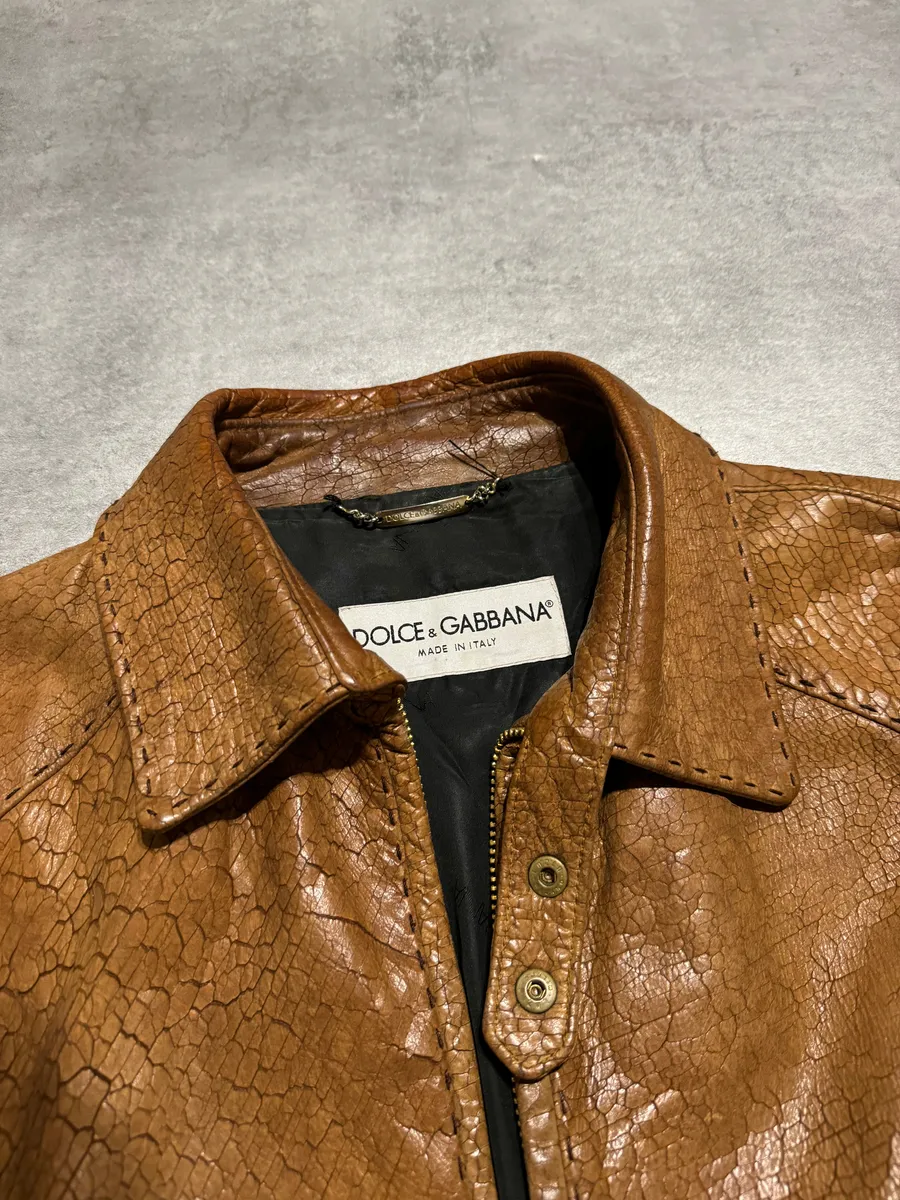 SS2001 Dolce & Gabbana Cracked Brown Italian Pure Leather Jacket - Image 15