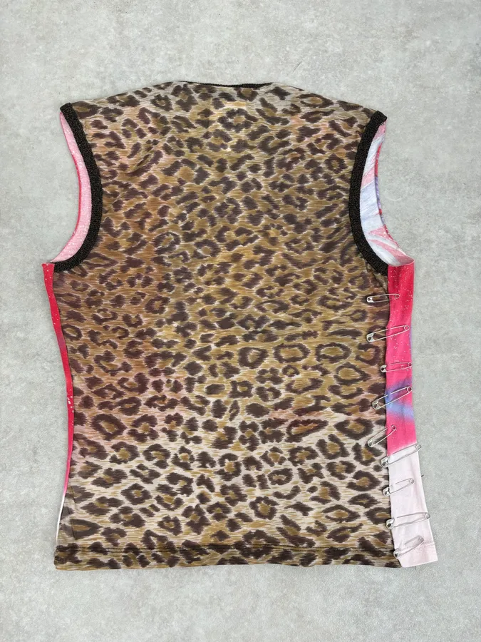 SS2001 Dolce & Gabbana Red & Leopard Punk Face Tank Top - Image 2