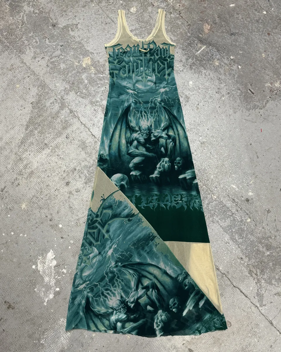 SS2001 Jean Paul Gaultier Satanic Gargoyle Blue Mesh Dress & Sarong - Image 2