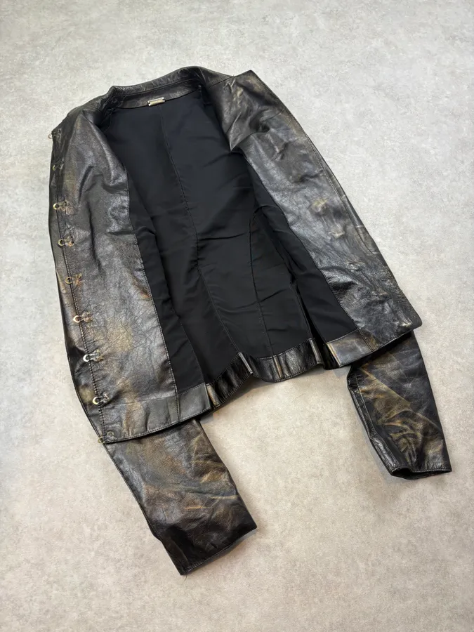 SS2001 Roberto Cavalli Black & Gold Patina Leather Biker Jacket - Image 8