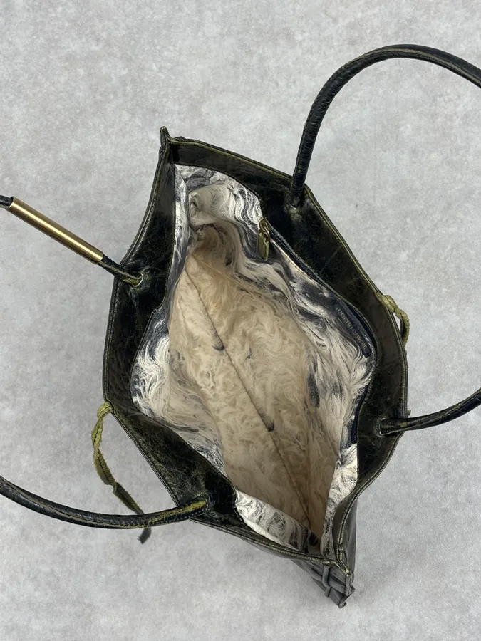 SS2001 Roberto Cavalli Black Leather Silk-Lined Tote Bag - Image 12