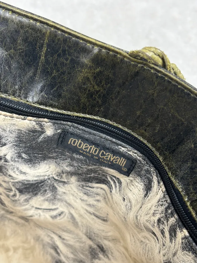 SS2001 Roberto Cavalli Black Leather Silk-Lined Tote Bag - Image 14