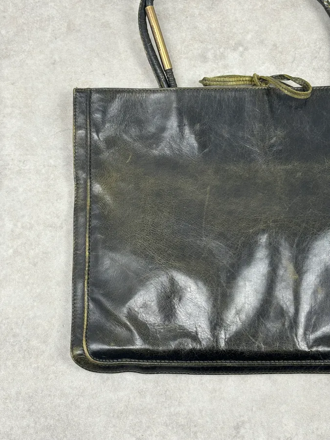 SS2001 Roberto Cavalli Black Leather Silk-Lined Tote Bag - Image 8
