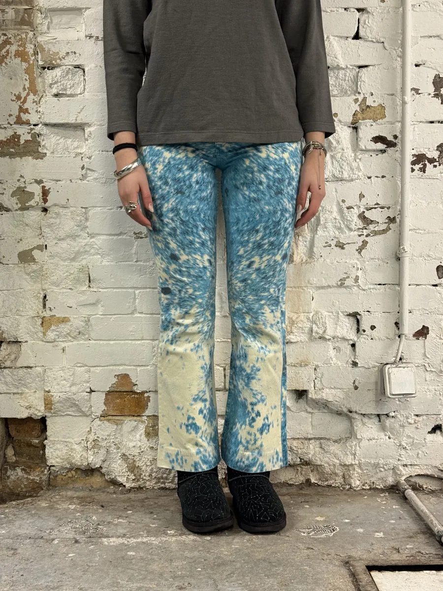 SS2001 Roberto Cavalli Blue & White Fury Movement Cow Print Pants - Image 3