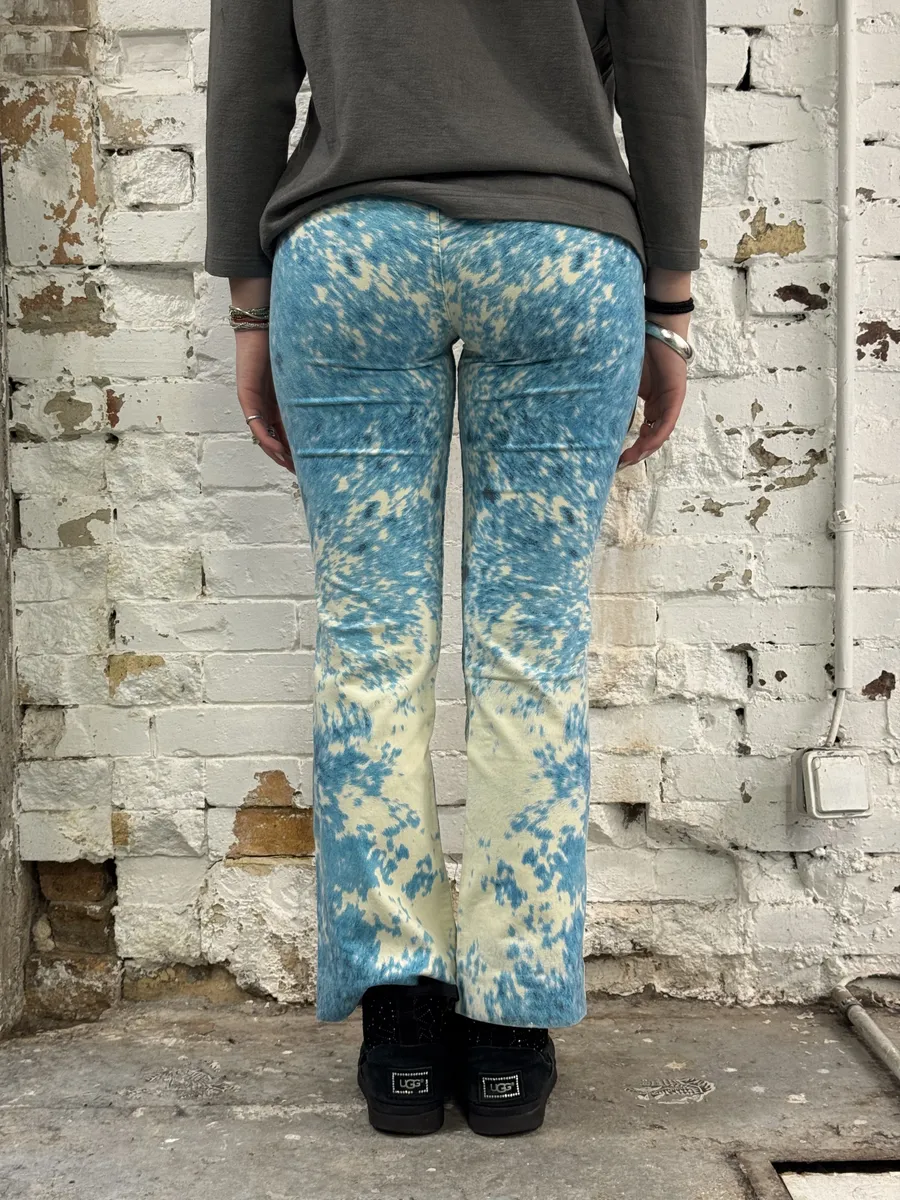 SS2001 Roberto Cavalli Blue & White Fury Movement Cow Print Pants - Image 4