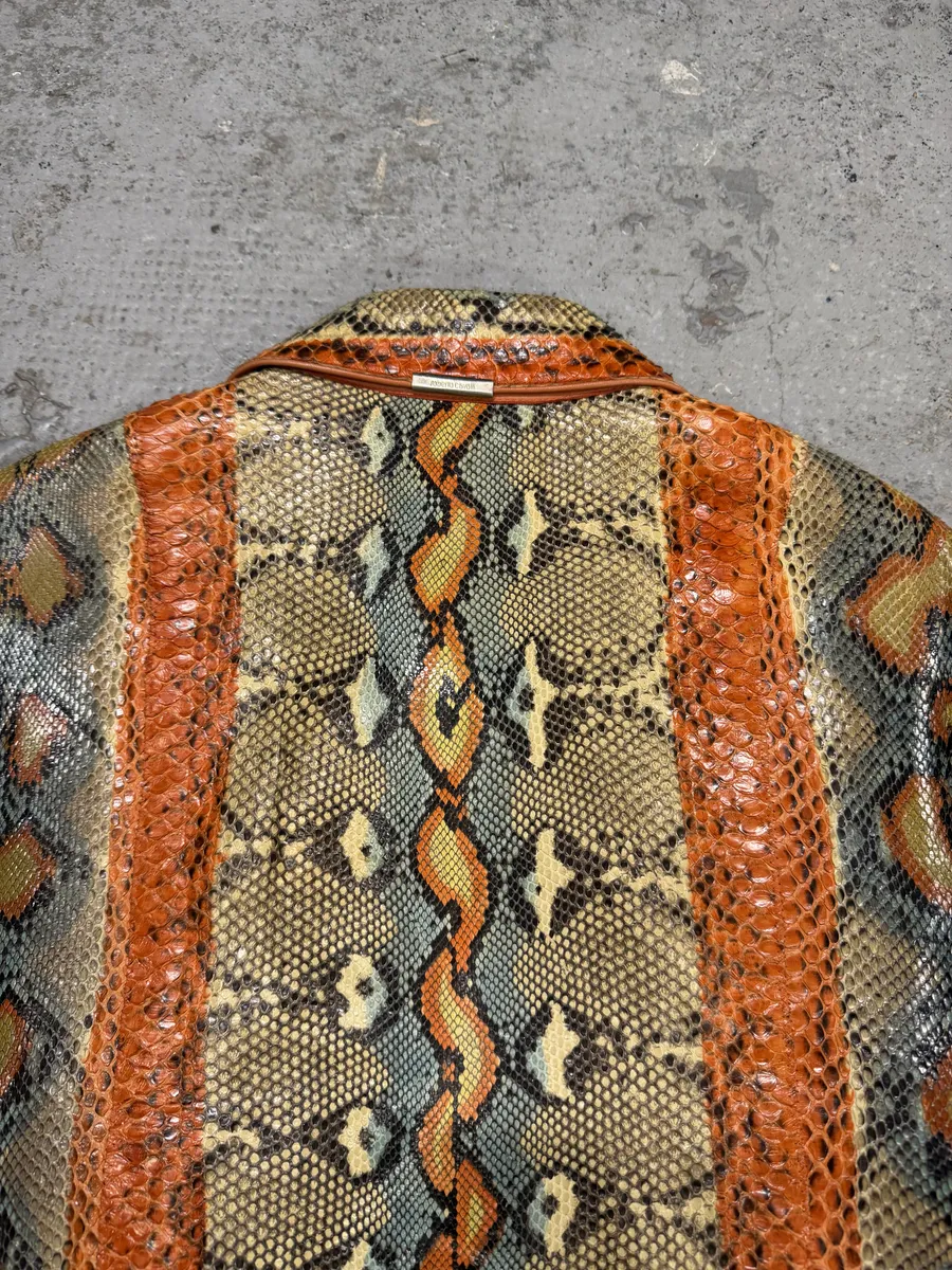SS2001 Roberto Cavalli Grey & Orange Python Leather Jacket - Image 11