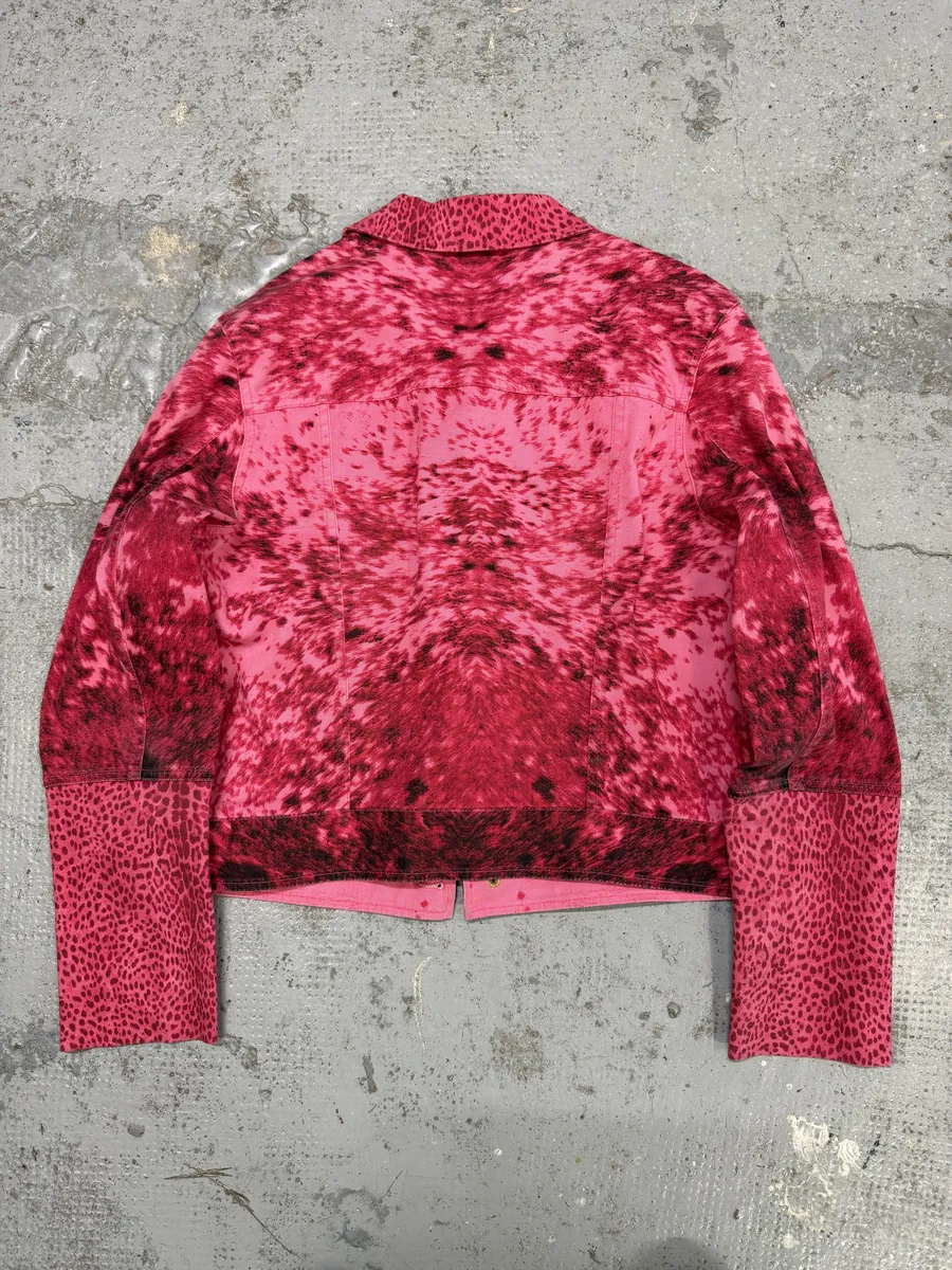 SS2001 Roberto Cavalli Pink Furry Print Movement Cow Jacket - Image 2