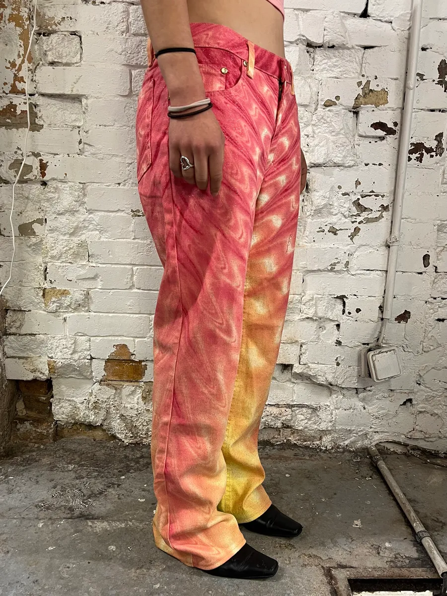 SS2001 Roberto Cavalli Pink & Yellow Tie-Dye Psycho Pants - Image 3