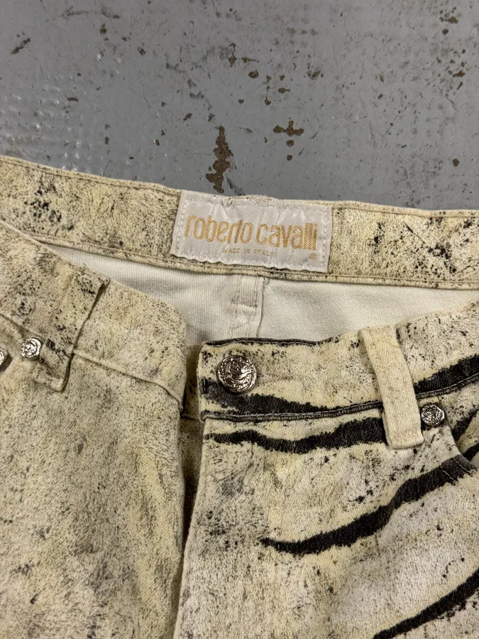 SS2001 Roberto Cavalli Zebra Marble Beige White Pants - Image 10
