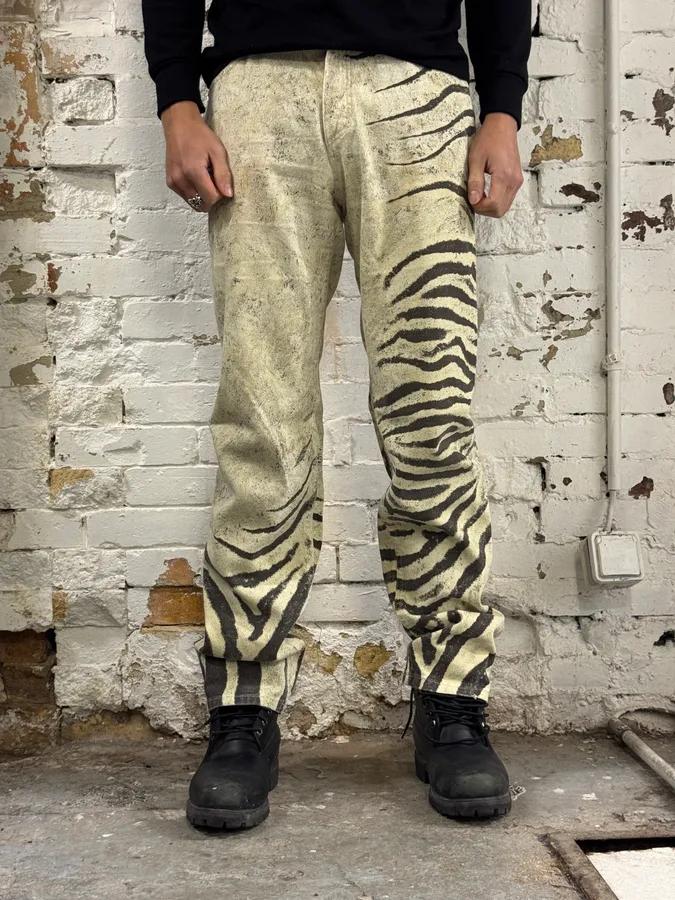 SS2001 Roberto Cavalli Zebra Marble Beige White Pants - Image 2