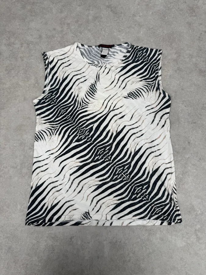 SS2001 Roberto Cavalli Zebra Safari White Tank Top