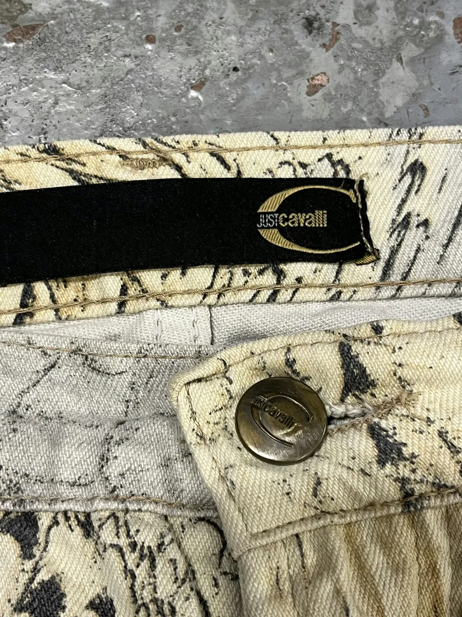 SS2002 Cavalli Beige Crocodile Effect Pants - Image 11