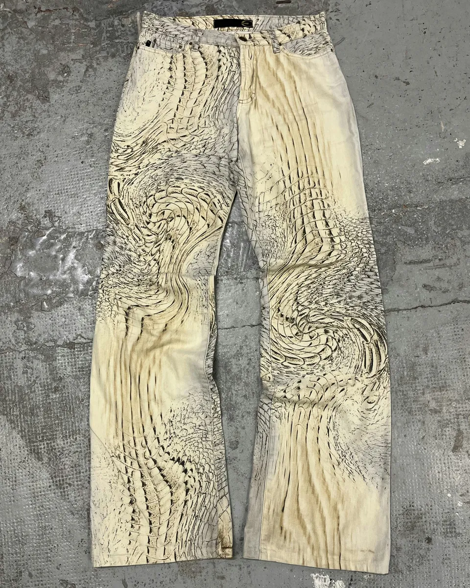 SS2002 Cavalli Beige Crocodile Effect Pants - Image 2