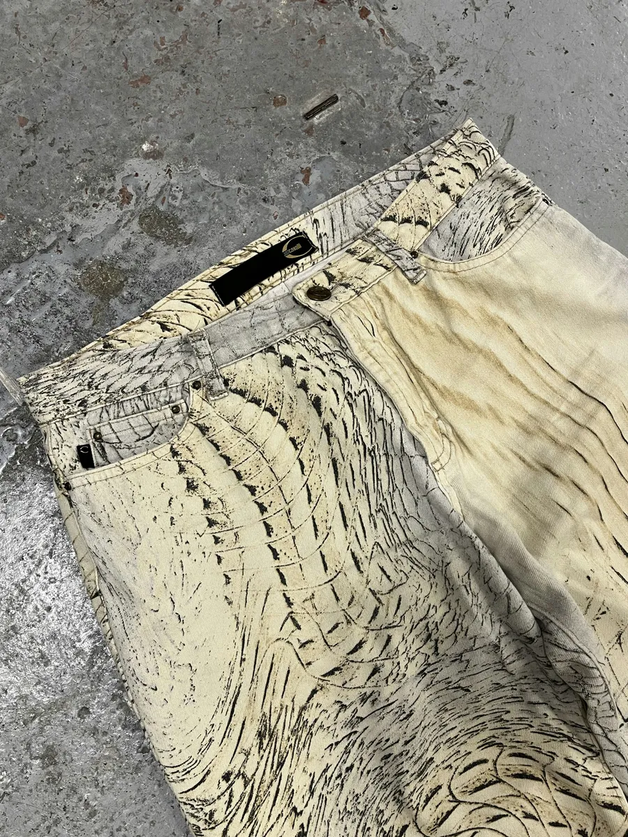 SS2002 Cavalli Beige Crocodile Effect Pants - Image 6