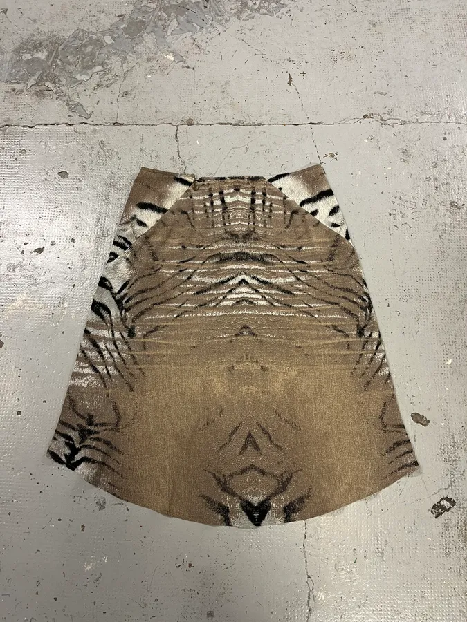 SS2002 Cavalli Beige & White Safari Zebra Silk Skirt - Image 7