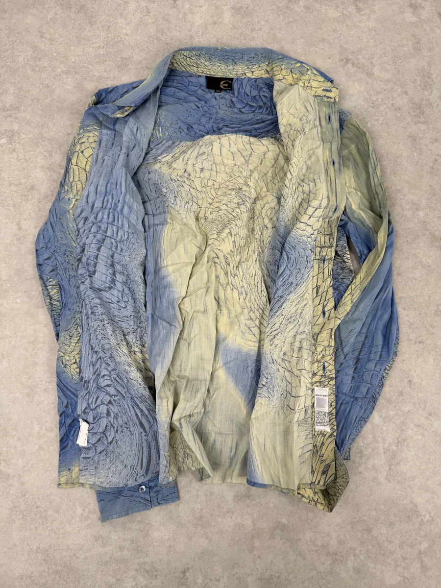 SS2002 Cavalli Blue & Beige Crocodile Effect Shirt - Image 7