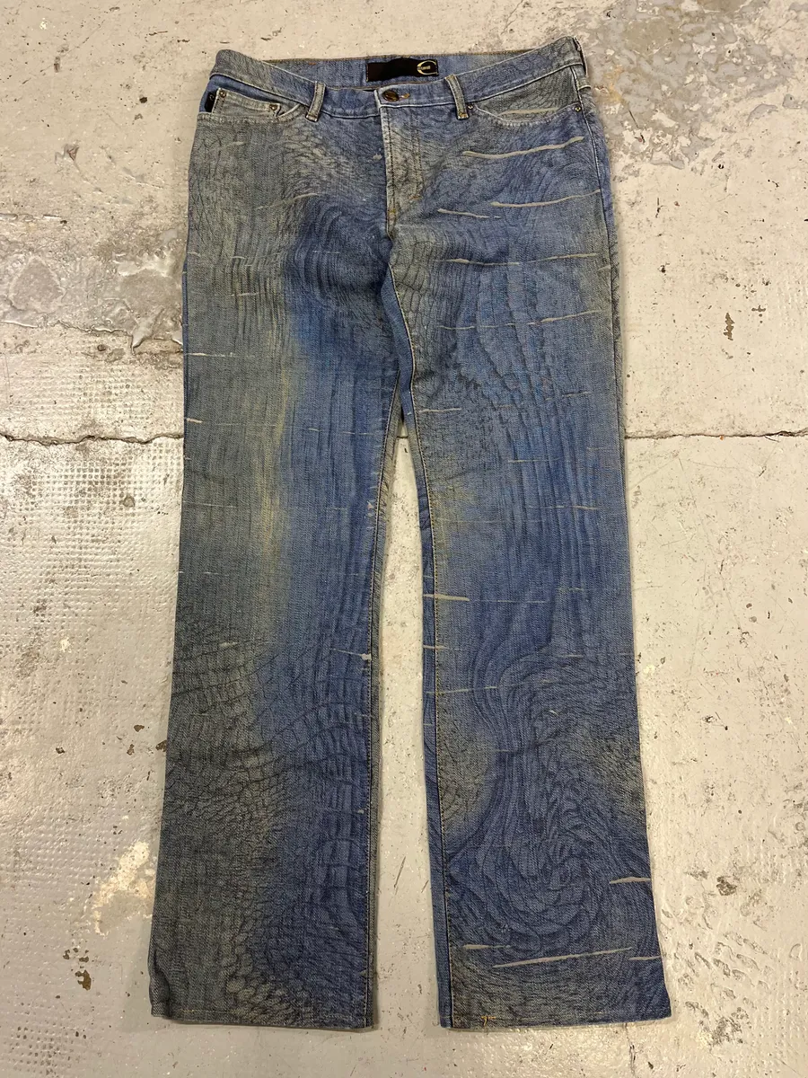 SS2002 Cavalli Crocrodile Effect Aqua Blue Denim Jeans - Image 5