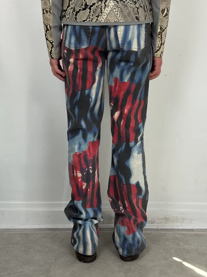SS2002 Cavalli Hallucination Navy Abstract Flower Tie-Dye Pants - Image 4