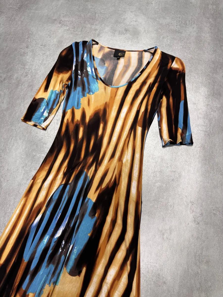 SS2002 Cavalli Psychedelic Hallucination Blue Flowers Mid Dress - Image 2