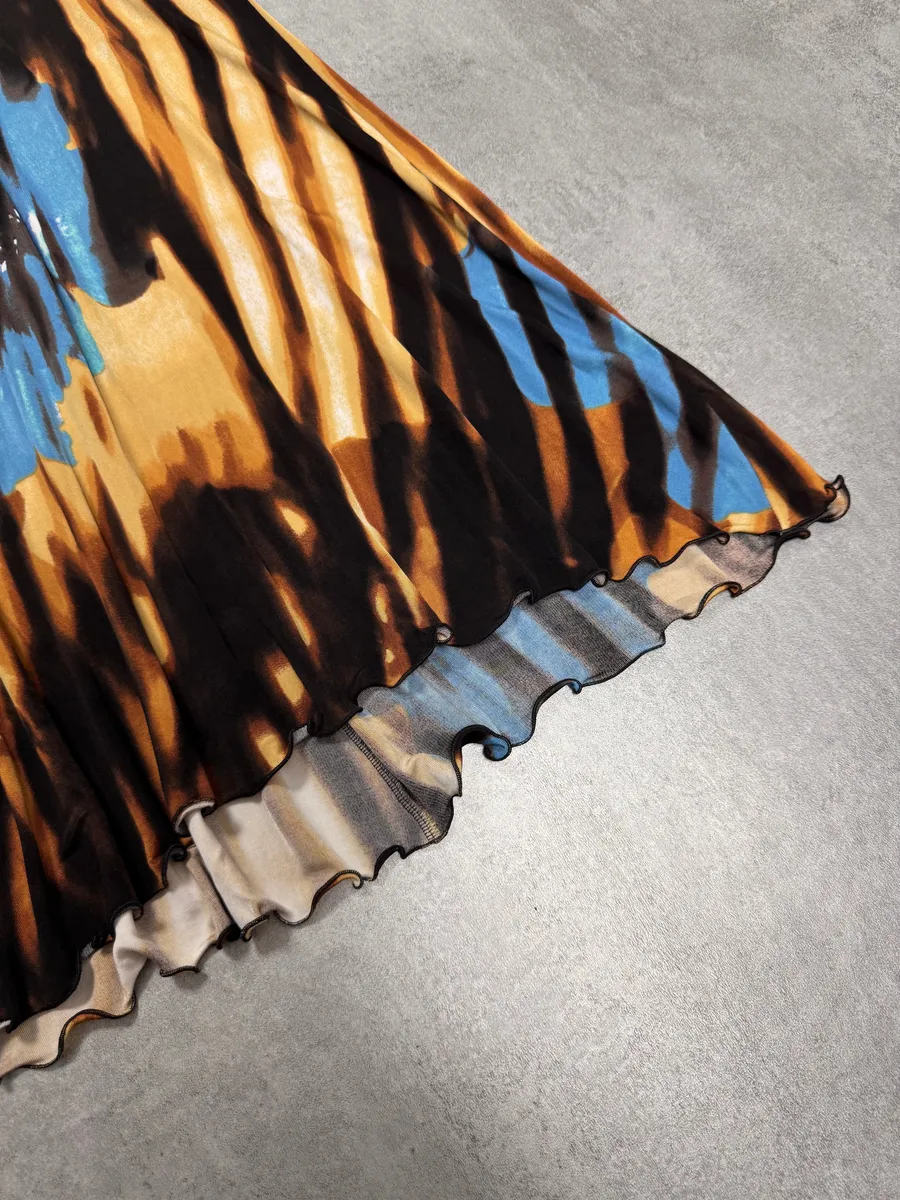 SS2002 Cavalli Psychedelic Hallucination Blue Flowers Mid Dress - Image 3