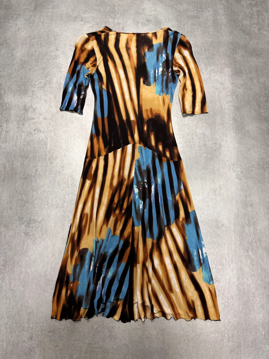 SS2002 Cavalli Psychedelic Hallucination Blue Flowers Mid Dress - Image 4