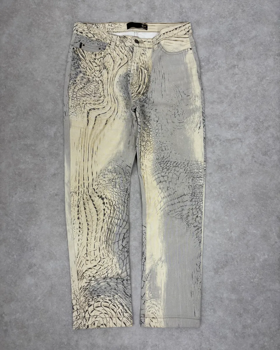 SS2002 Cavalli Sand Yellow & Grey Crocodile Effect Pants