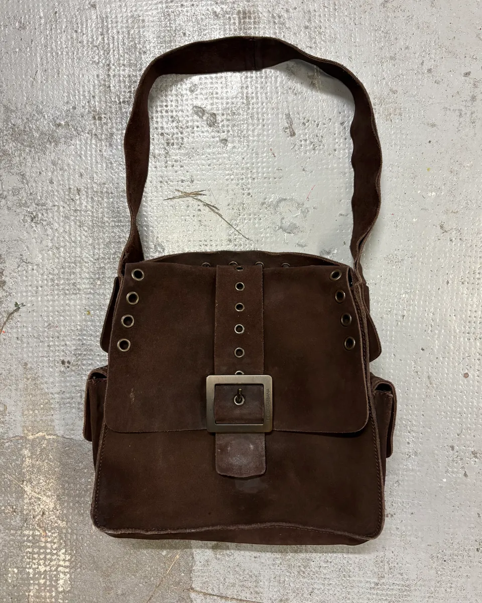 SS2002 Dolce & Gabbana Brown Suede Messenger Eyelet Bag