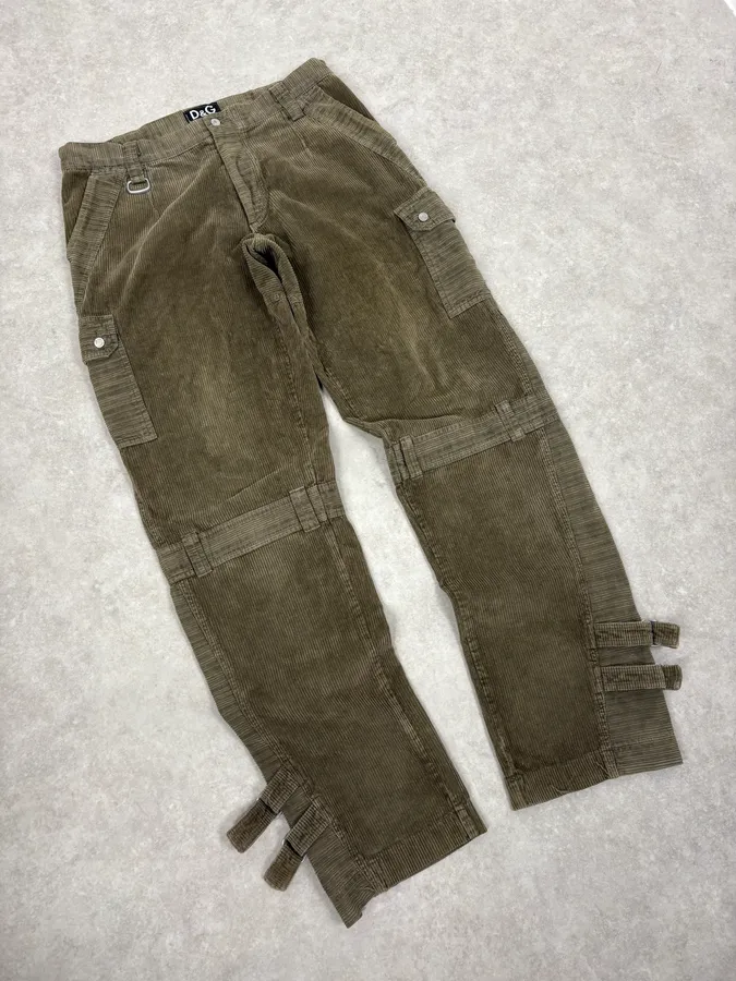 SS2002 Dolce & Gabbana Olive Green Cargo Utility Cordurroy Pants - Image 5