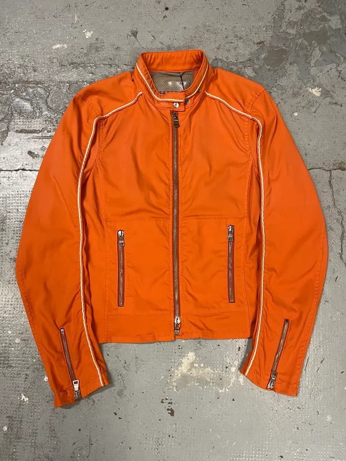 SS2002 Prada Orange Nylon Biker Jacket