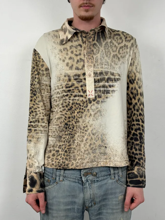 SS2002 Roberto Cavalli Archive Leopard Print Longsleeve Polo - Image 3