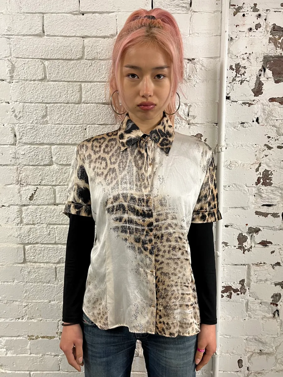 SS2002 Roberto Cavalli Silk Leopard Faded Print Shirt - Image 2
