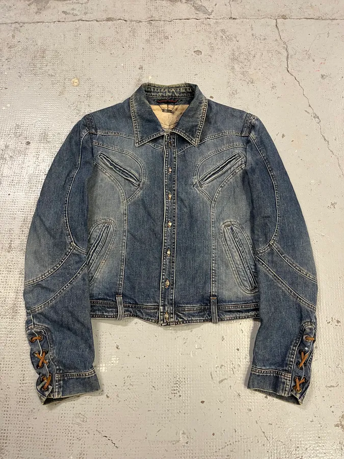 SS2002 Roberto Cavalli Structured Laced Arm Blue Denim Jacket