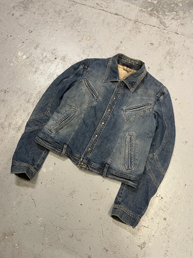 SS2002 Roberto Cavalli Structured Laced Arm Blue Denim Jacket - Image 5