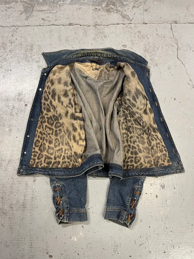 SS2002 Roberto Cavalli Structured Laced Arm Blue Denim Jacket - Image 9