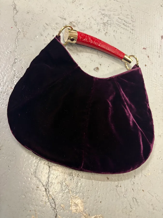 SS2002 Yves Saint Laurent Dark Purple Velvet Mombasa Handle Bag - Image 3