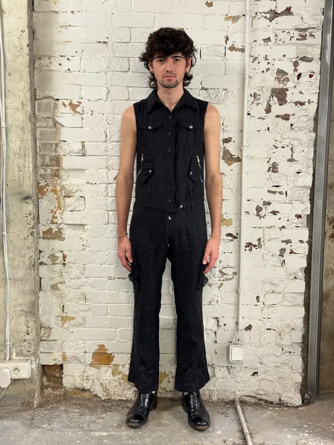 SS2003 Dolce & Gabbana Black Linen Millitary Combi Set - Image 2