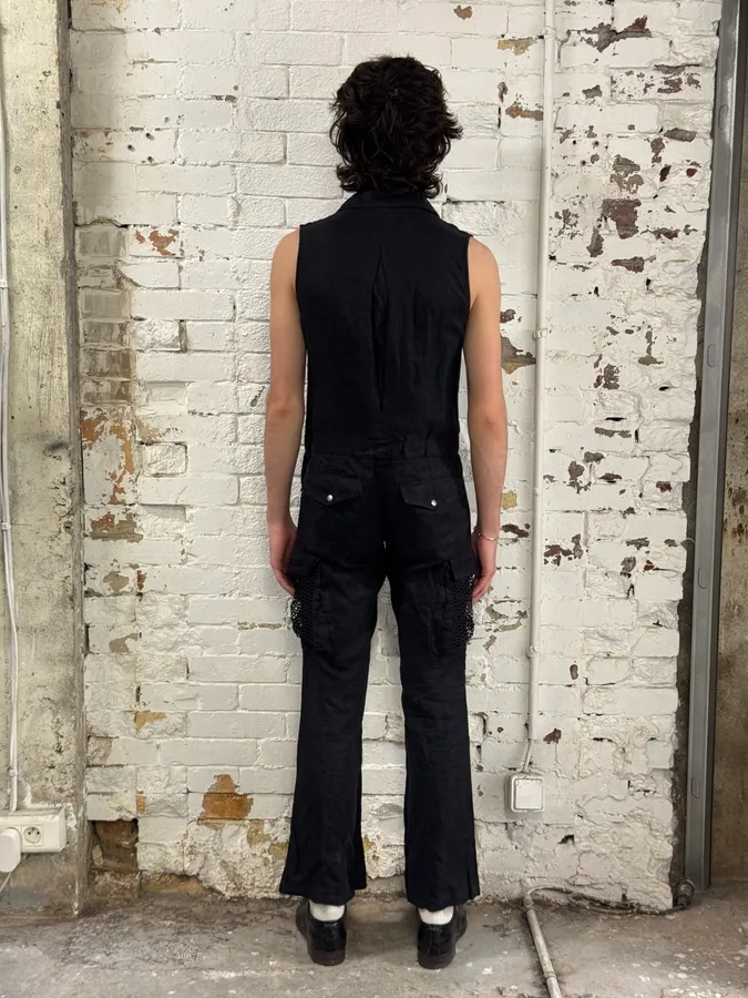 SS2003 Dolce & Gabbana Black Linen Millitary Combi Set - Image 3