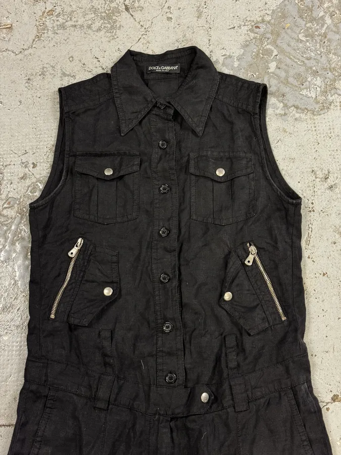 SS2003 Dolce & Gabbana Black Linen Millitary Combi Set - Image 5