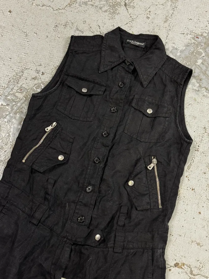 SS2003 Dolce & Gabbana Black Linen Millitary Combi Set - Image 7