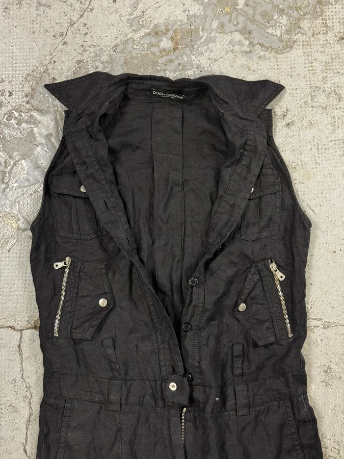SS2003 Dolce & Gabbana Black Linen Millitary Combi Set - Image 9