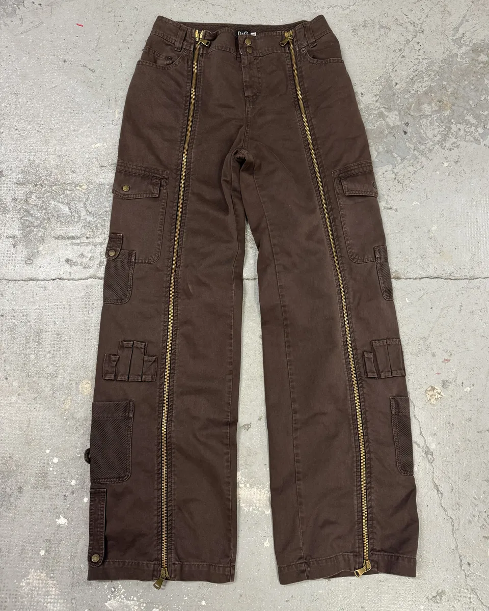 SS2003 Dolce & Gabbana Brown Aviator Full Zips Cargo Pant