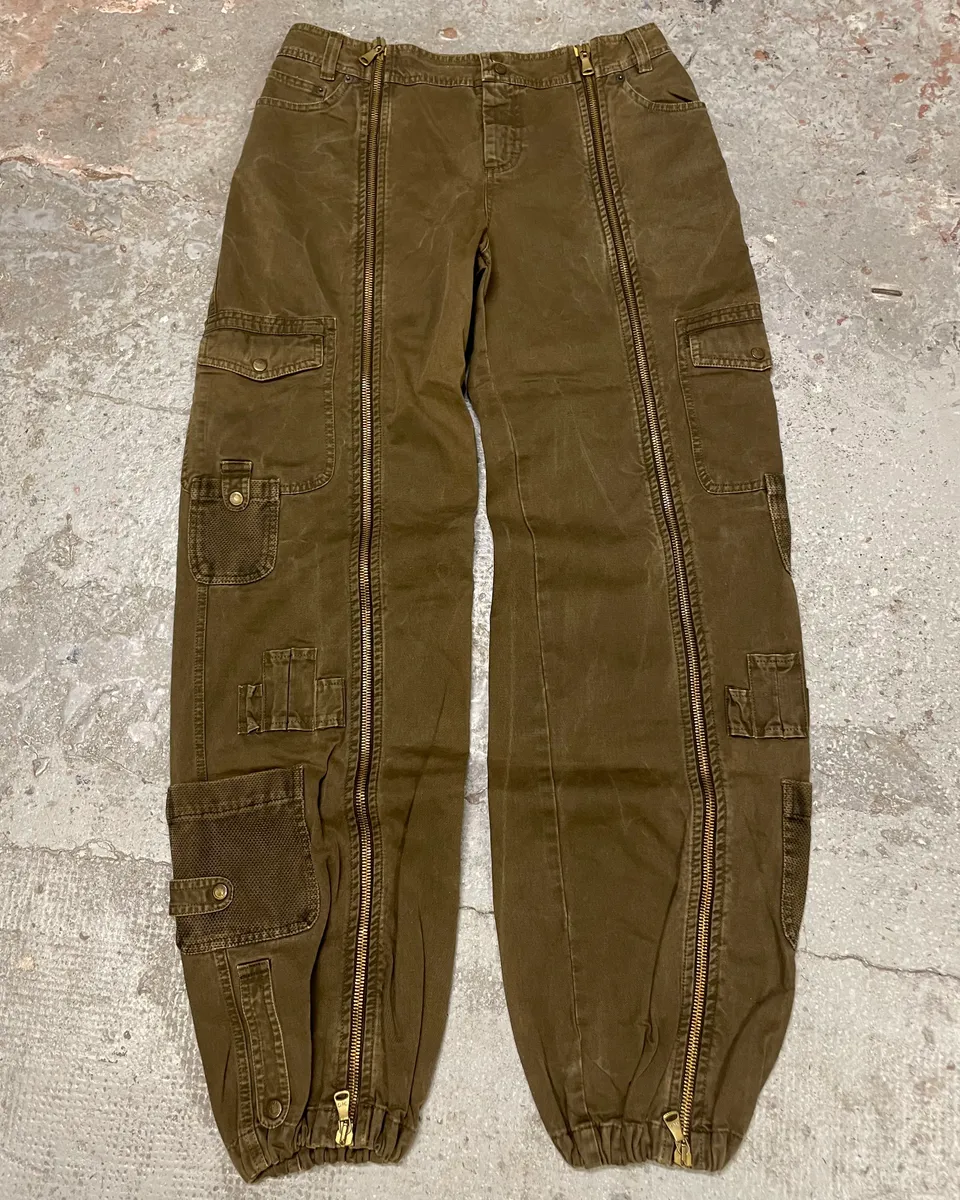 SS2003 Dolce & Gabbana Cargo Full Zip Aviator Olive Pants - Image 4