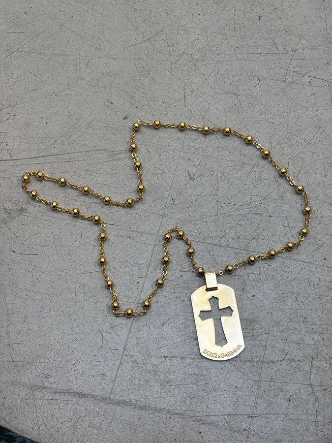 SS2003 Dolce & Gabbana Gold-Tone Cross Dog Tag Necklace - Image 7