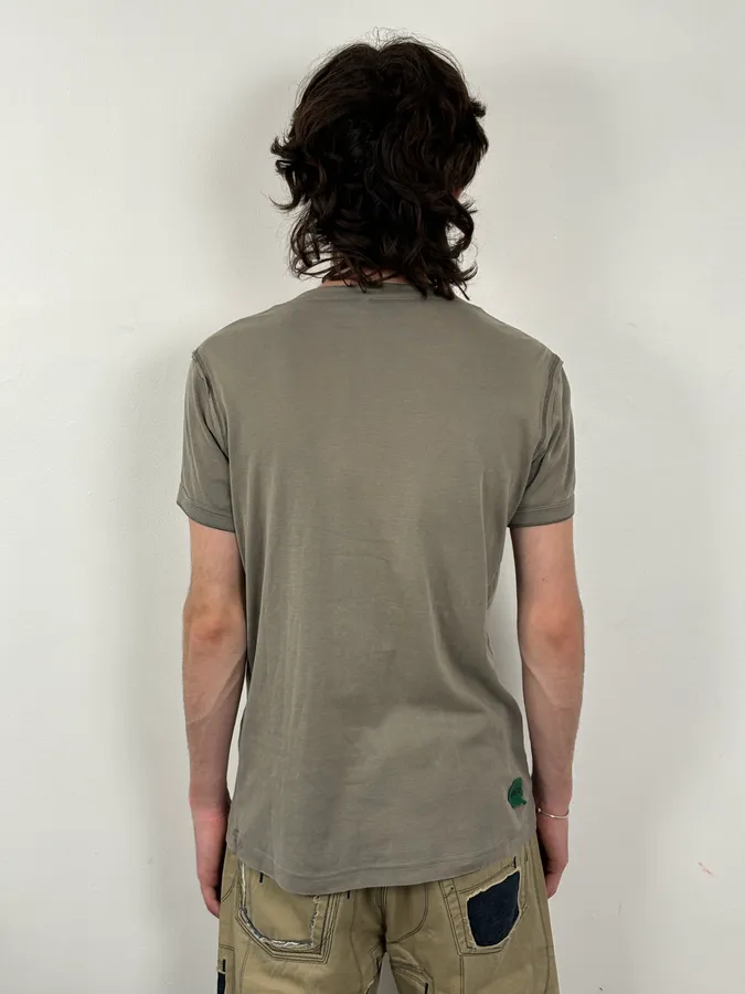 SS2003 Dolce & Gabbana Khaki V-Neck Buttoned T-Shirt - Image 3