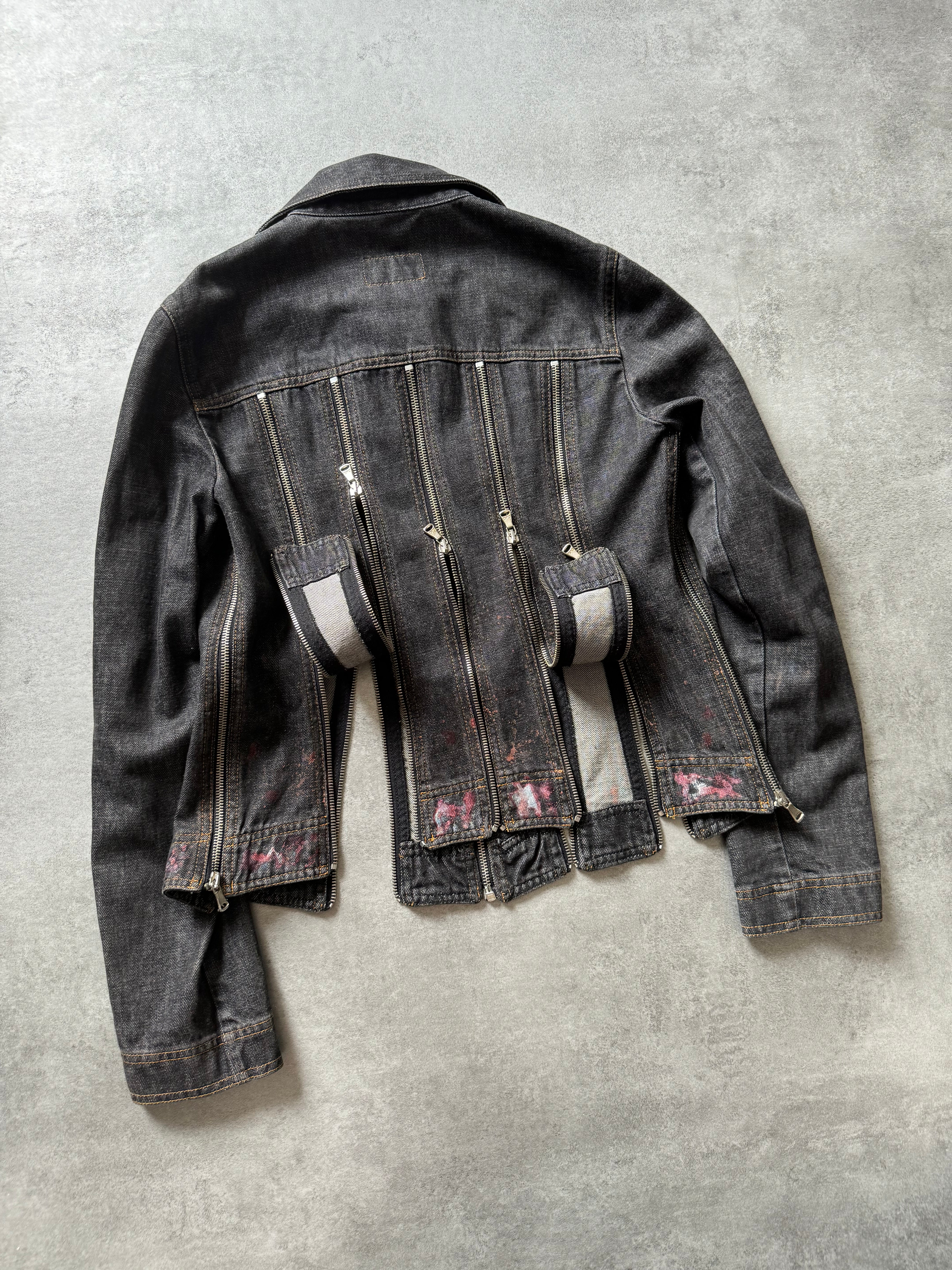 SS2003 Dolce & Gabbana Multi Zips Denim Hand Painted Jacket (XS) - Image 6