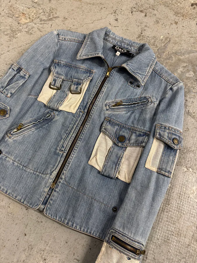 SS2003 Dolce & Gabbana Parachute Denim Cargo Cropped Jacket - Image 2