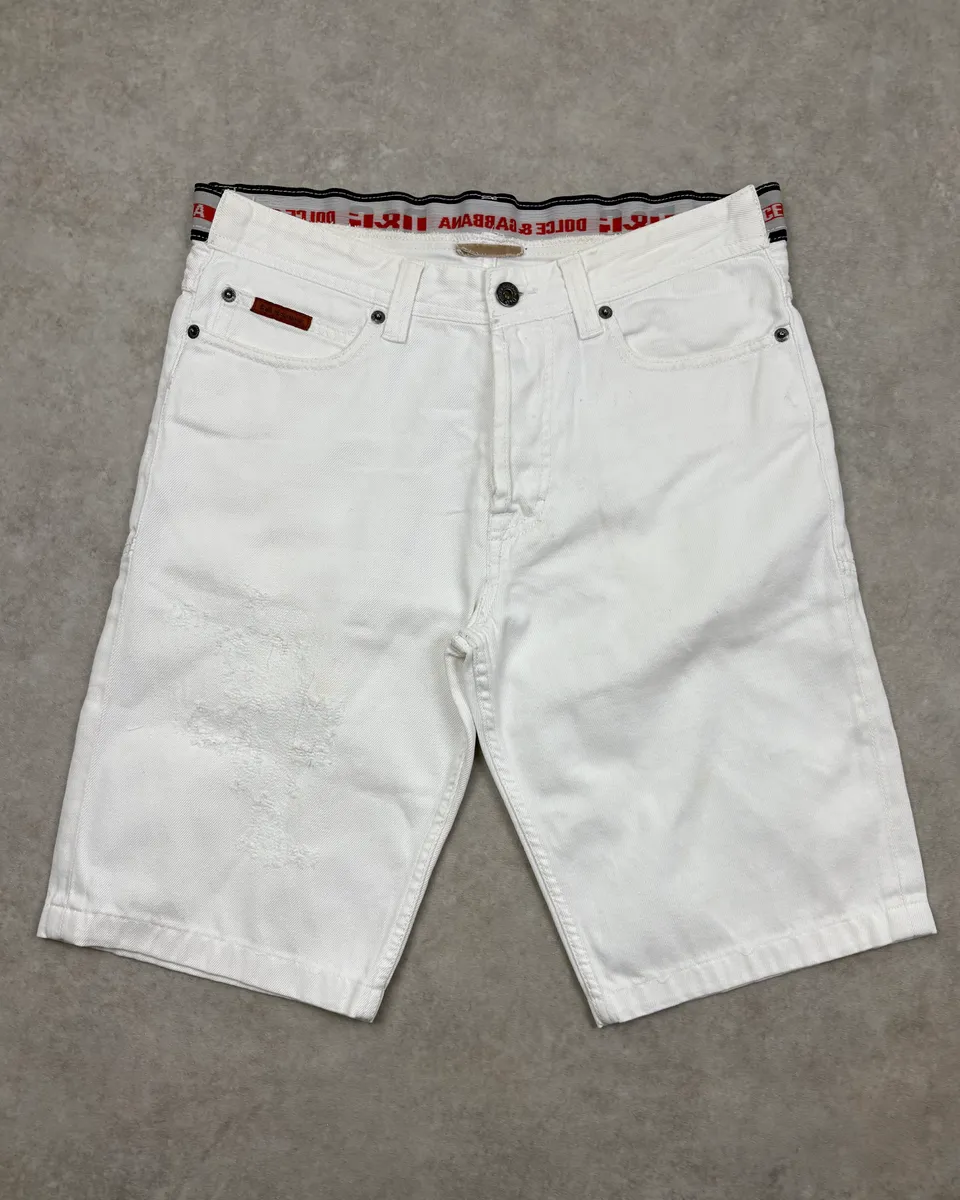 SS2003 Dolce & Gabbana White Distressed Shorts - Image 4